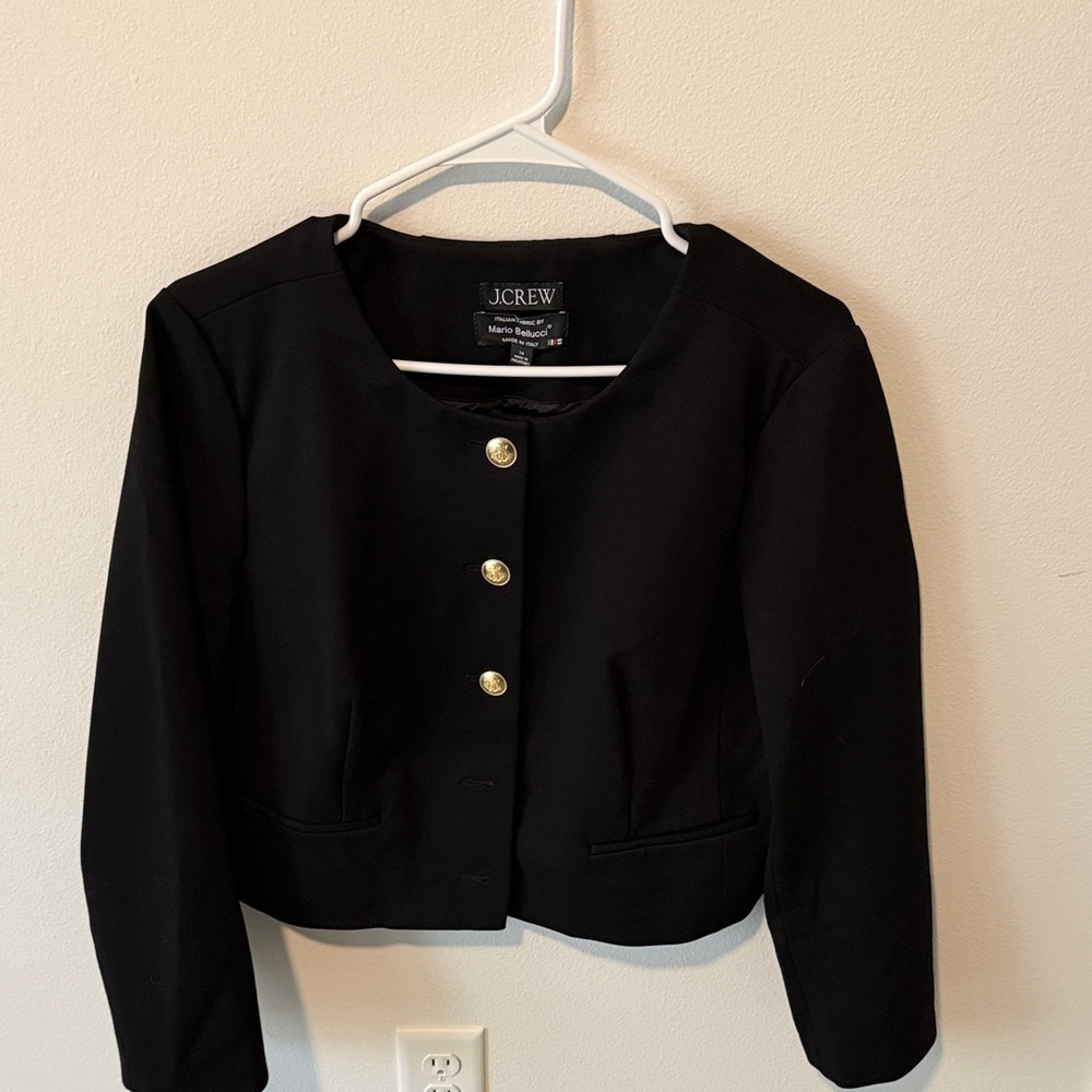 J. Crew Black Cropped Button-Front Jacket Size 14